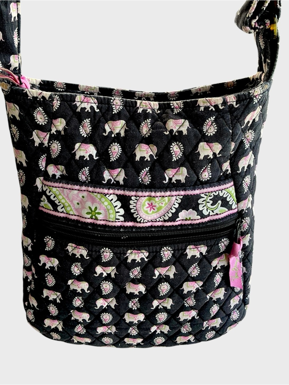 Vera Bradley Pink Elephant Hipster Crossbody Black Retired Pattern